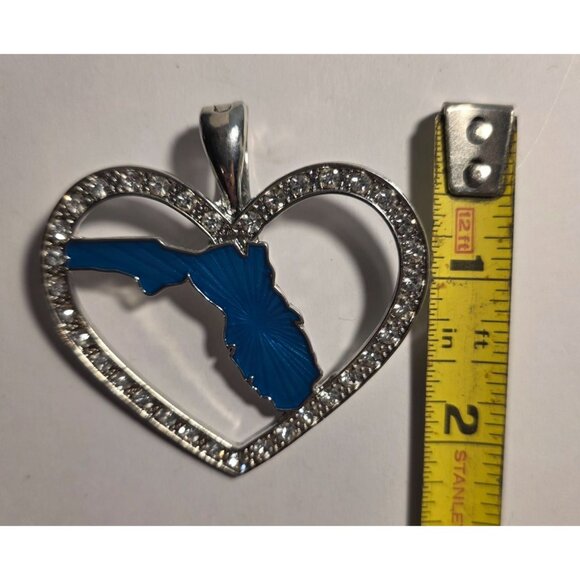 Heart Florida Pendant Blue Enamel statement Hinged bail - Picture 5 of 6